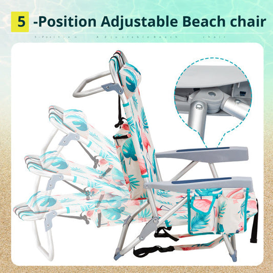 63x65x82cm. Flamingo Motif. Aluminum. Beach Chair. Oxford Cloth
