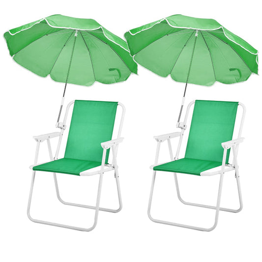 Folding Beach Chair With Umbrella For Adults. Lightweight Porable Camping Chair With 265lbs Capacity For Travel Picnic Concert & Outdoor Activities. Green