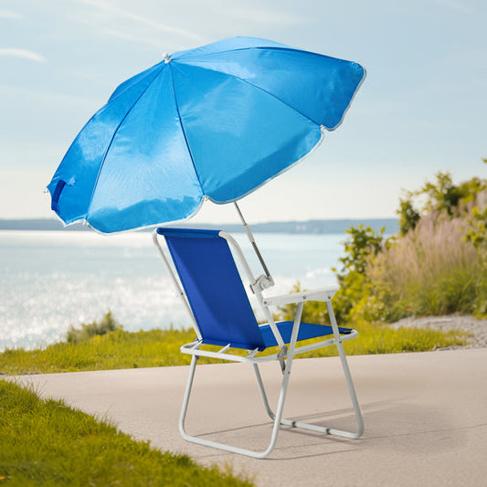 Folding Beach Chair With Umbrella For Adults. Lightweight Porable Camping Chair With 265lbs Capacity For Travel Picnic Concert & Outdoor Activities. Blue