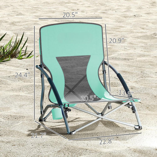 Set Of 2 Folding Beach Chairs With Mesh Back. Carry Bag And Cup Holder For Outdoor Camping Lawn Sports Picnic Turquoise