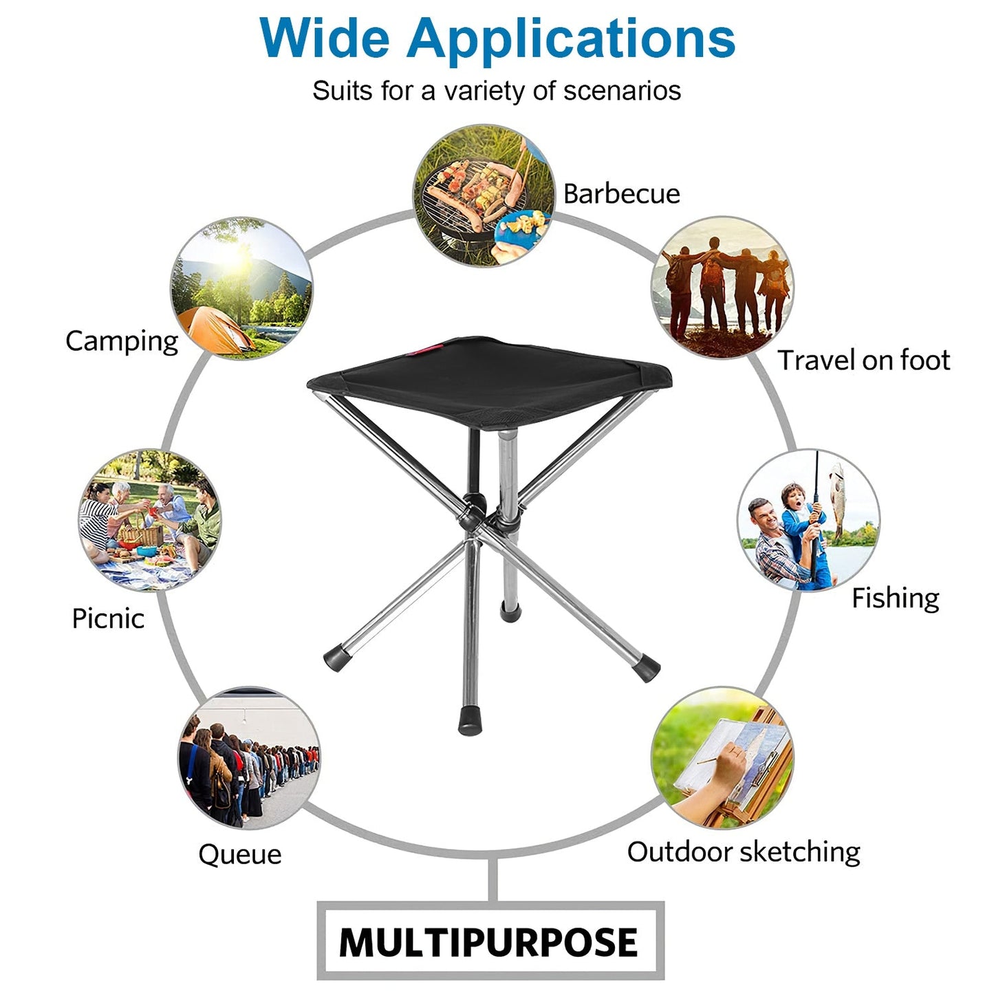 1Pc Foldable Camping Stool Retractable Portable Folding Chair Easy Setup Lightweight Backpacking Stool Carry Bag Fishing Camping Hiking Bbq