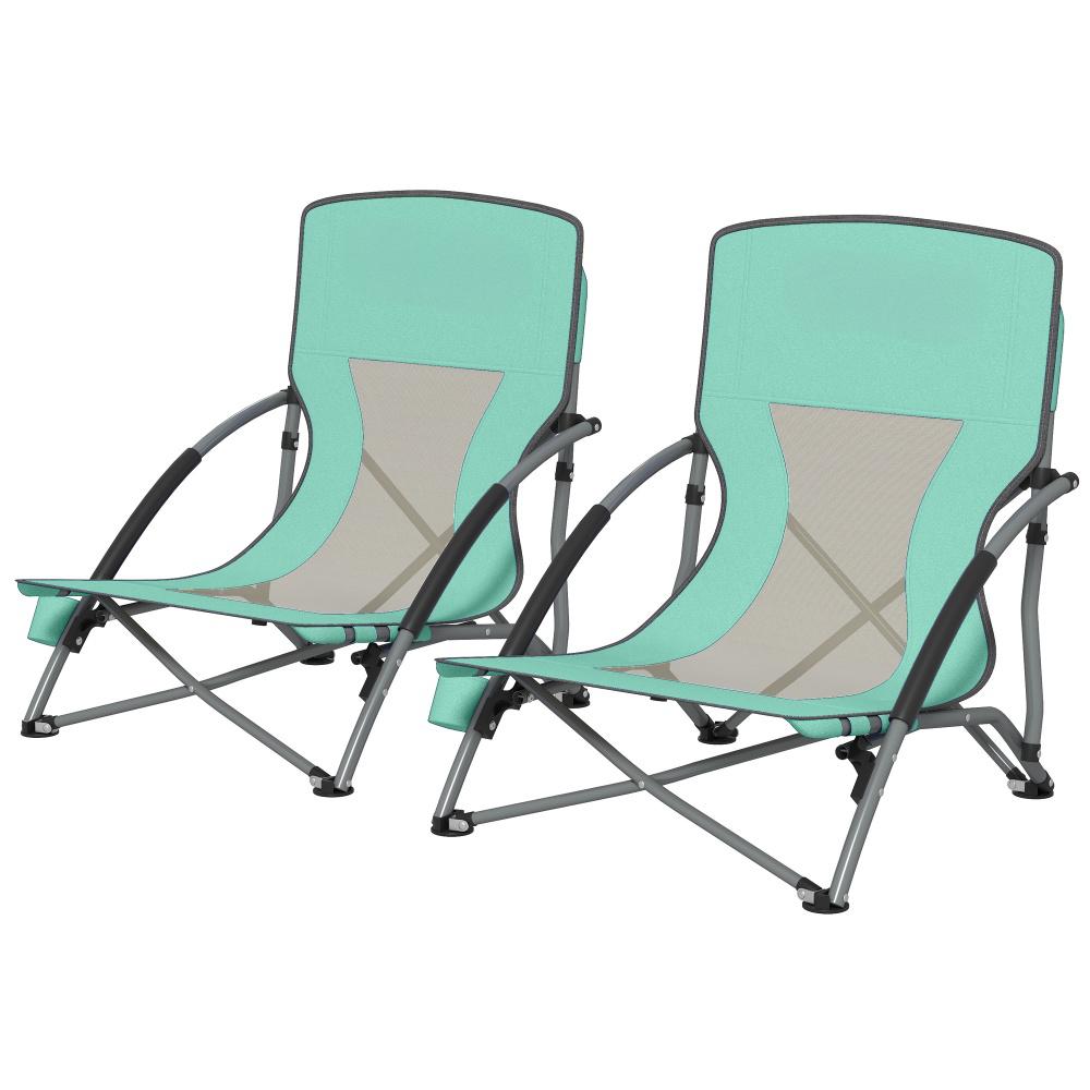 Set Of 2 Folding Beach Chairs With Mesh Back. Carry Bag And Cup Holder For Outdoor Camping Lawn Sports Picnic Turquoise