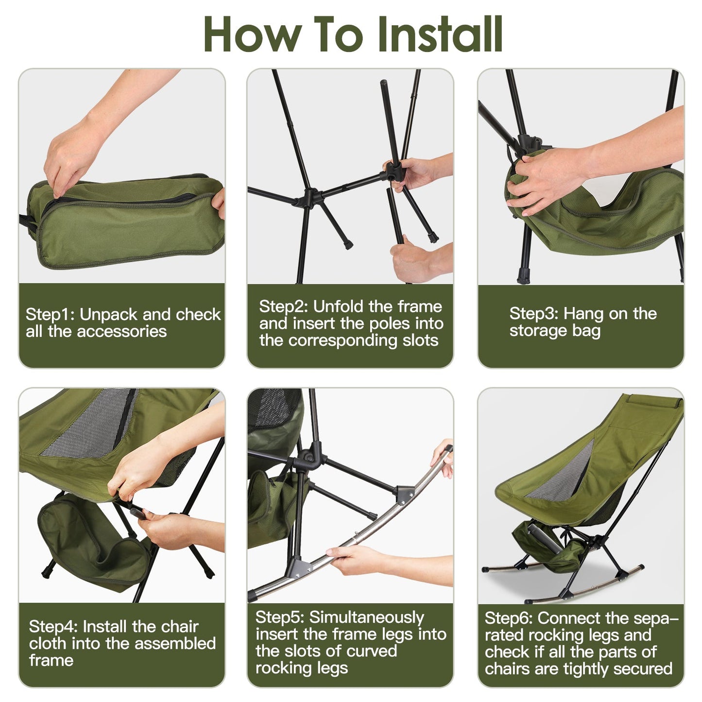 1Pc Portable Camping Rocking Chair 198LBS Weight Capacity Included Carry Bag High Back Rocker Chair For Patio Fishing Beach Lawn Travel