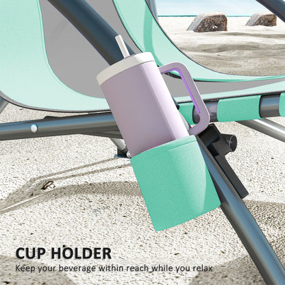 Set Of 2 Folding Beach Chairs With Mesh Back. Carry Bag And Cup Holder For Outdoor Camping Lawn Sports Picnic Turquoise