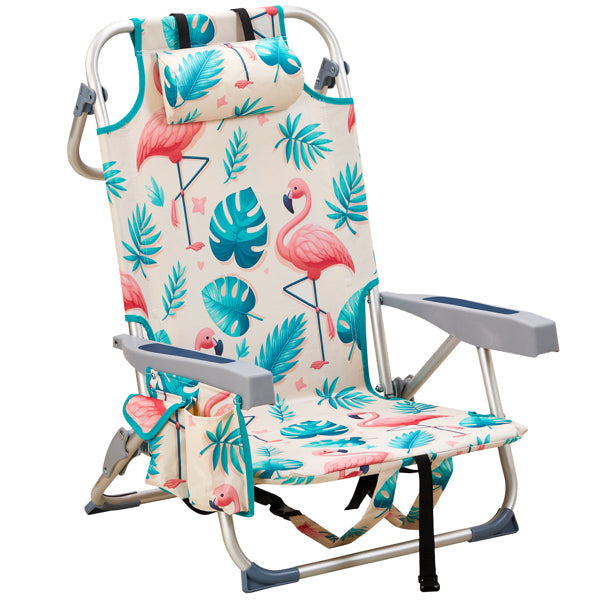 63x65x82cm. Flamingo Motif. Aluminum. Beach Chair. Oxford Cloth