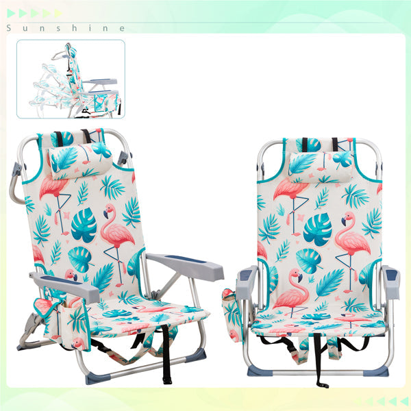 63x65x82cm. Flamingo Motif. Aluminum. Beach Chair. Oxford Cloth