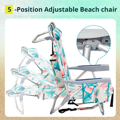 63x65x82cm. Flamingo Motif. Aluminum. Beach Chair. Oxford Cloth