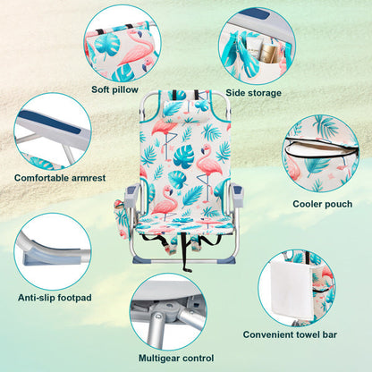 63x65x82cm. Flamingo Motif. Aluminum. Beach Chair. Oxford Cloth