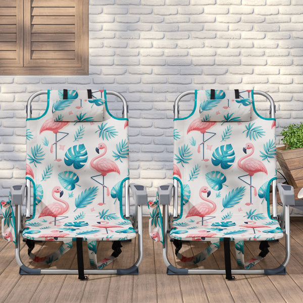 63x65x82cm. Flamingo Motif. Aluminum. Beach Chair. Oxford Cloth