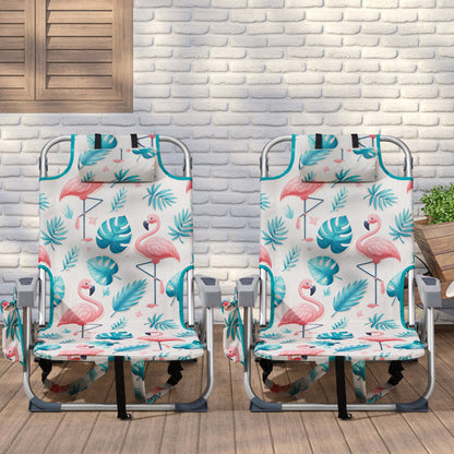63x65x82cm. Flamingo Motif. Aluminum. Beach Chair. Oxford Cloth
