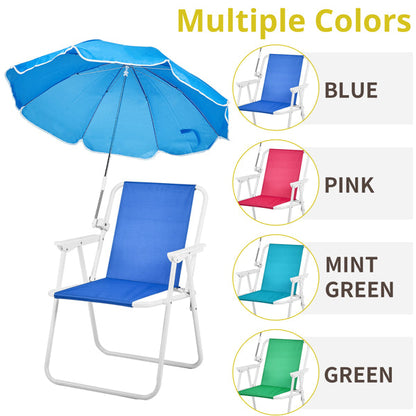 Folding Beach Chair With Umbrella For Adults. Lightweight Porable Camping Chair With 265lbs Capacity For Travel Picnic Concert & Outdoor Activities. Blue