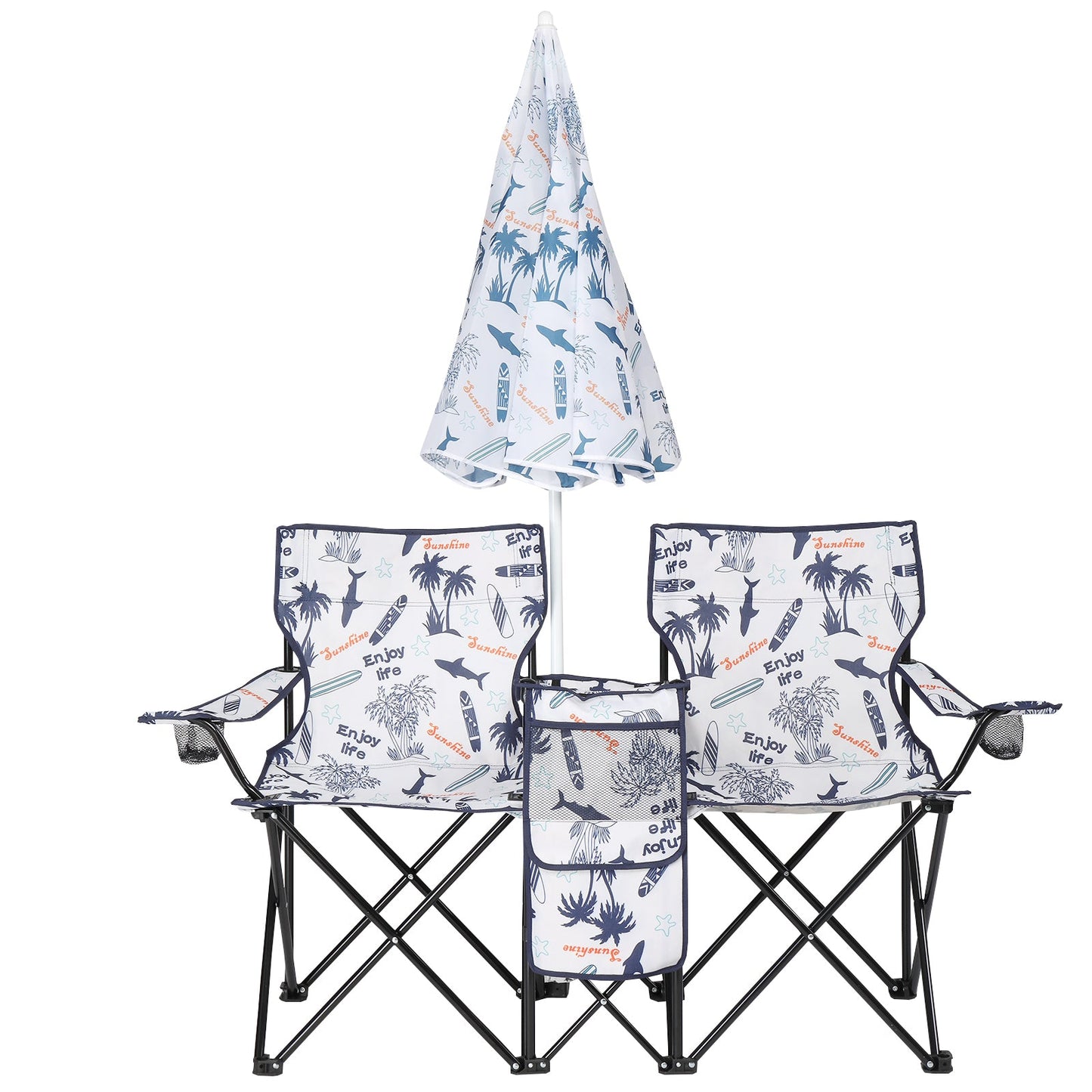 59x19.6x31in. Coconut Tree Pattern. Fishing Chair With Parasol. Camping Chairs