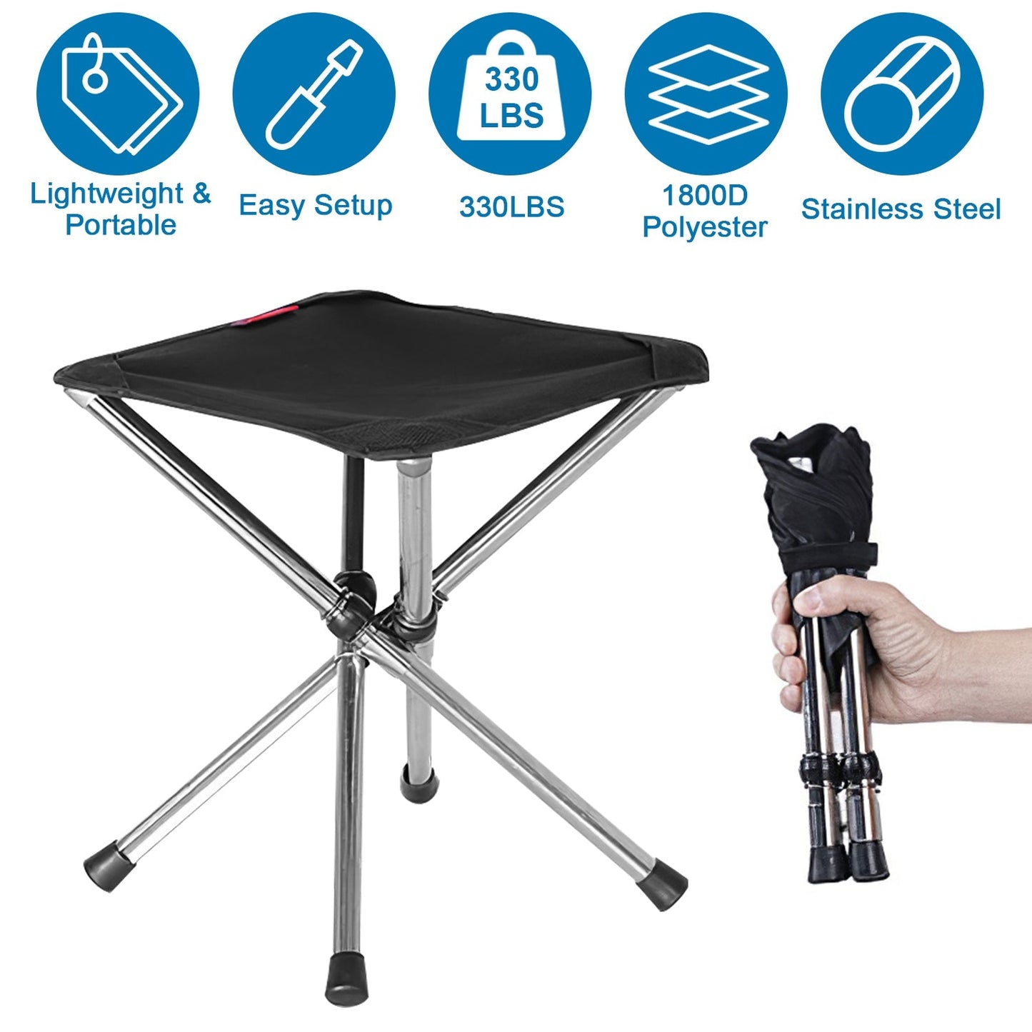 1Pc Foldable Camping Stool Retractable Portable Folding Chair Easy Setup Lightweight Backpacking Stool Carry Bag Fishing Camping Hiking Bbq