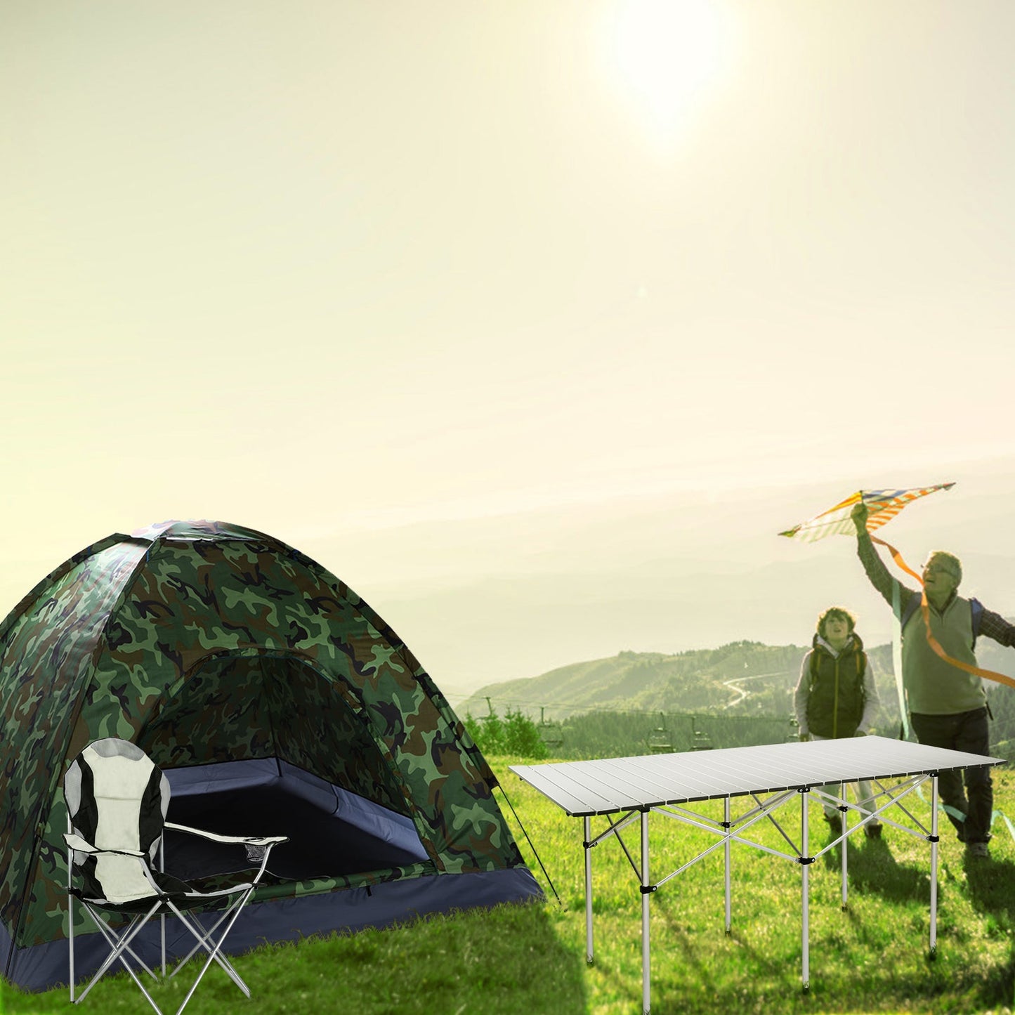 Camping Chair. Grey Iron Frame. Off-white