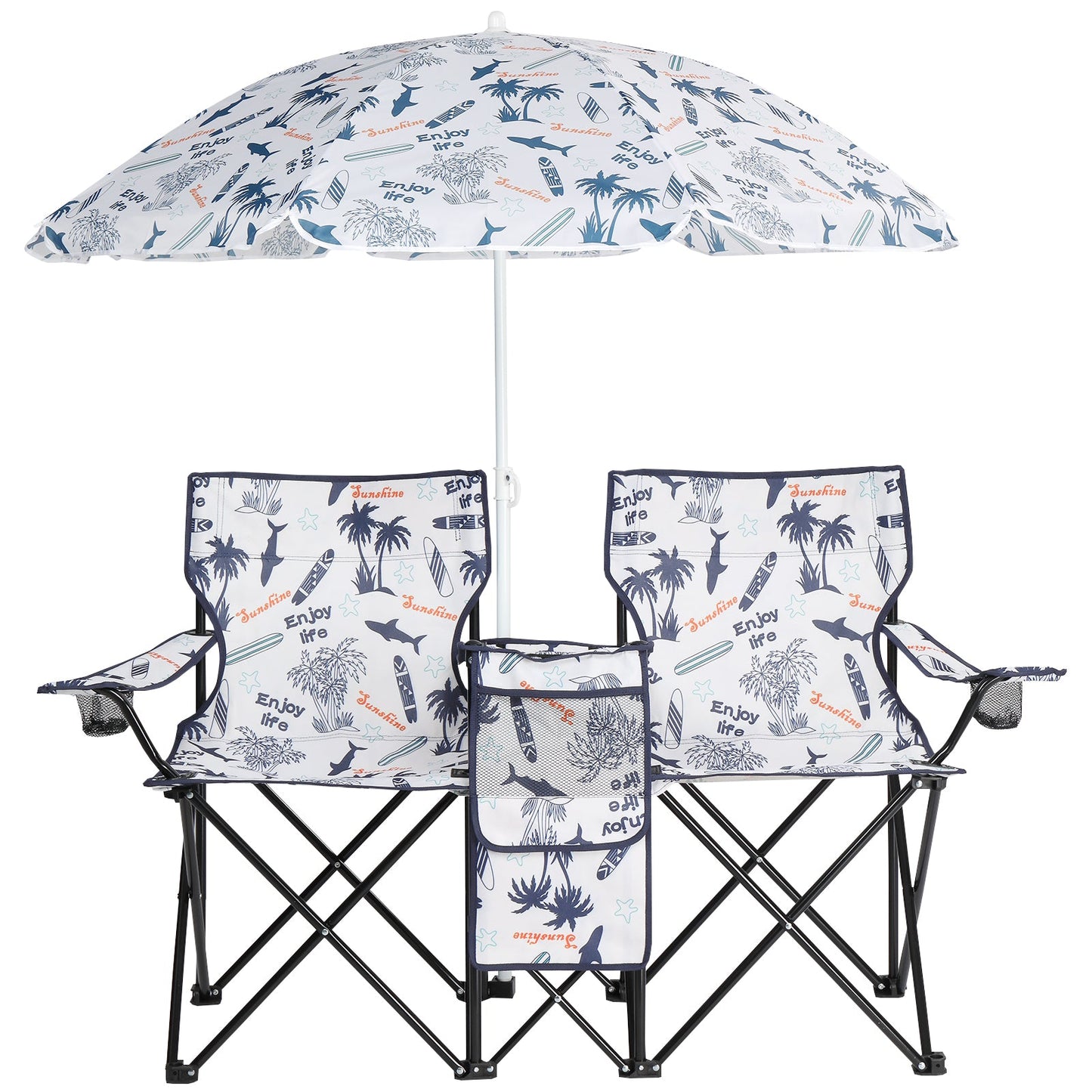 59x19.6x31in. Coconut Tree Pattern. Fishing Chair With Parasol. Camping Chairs