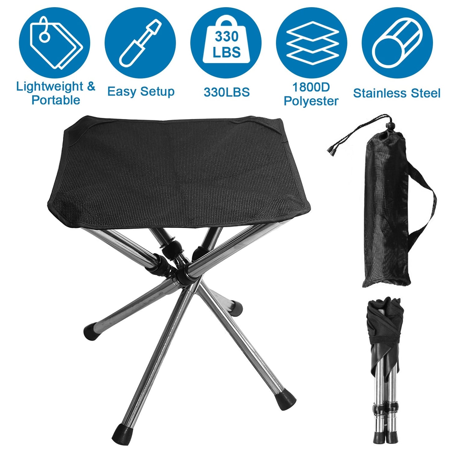 1Pc Foldable Camping Stool Retractable Portable Folding Chair Easy Setup Lightweight Backpacking Stool Carry Bag Fishing Camping Hiking Bbq