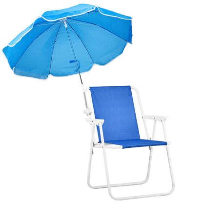 Folding Beach Chair With Umbrella For Adults. Lightweight Porable Camping Chair With 265lbs Capacity For Travel Picnic Concert & Outdoor Activities. Blue