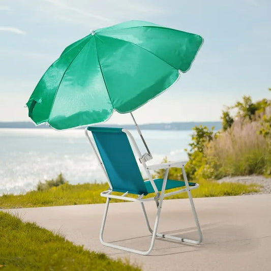 Folding Beach Chair With Umbrella For Adults. Lightweight Porable Camping Chair With 265lbs Capacity For Travel Picnic Concert & Outdoor Activities. Mint Green