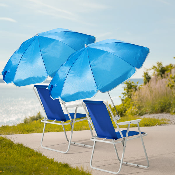 Folding Beach Chair With Umbrella For Adults. Lightweight Porable Camping Chair With 265lbs Capacity For Travel Picnic Concert & Outdoor Activities. Blue