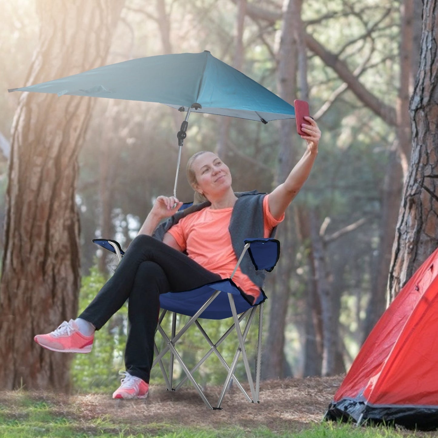 1Pc Foldable Beach Chair With Sun Canopy Cup Holder Carry Bag Adkustable Armrest Detachable Umbrella 220.5lbs Max Load Fedex Shipping