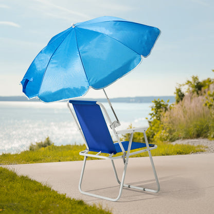 Folding Beach Chair With Umbrella For Adults. Lightweight Porable Camping Chair With 265lbs Capacity For Travel Picnic Concert & Outdoor Activities. Blue