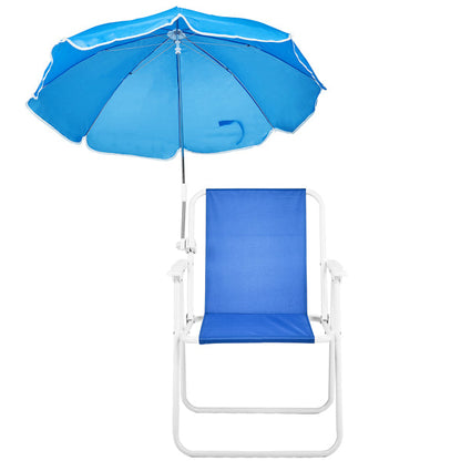 Folding Beach Chair With Umbrella For Adults. Lightweight Porable Camping Chair With 265lbs Capacity For Travel Picnic Concert & Outdoor Activities. Blue