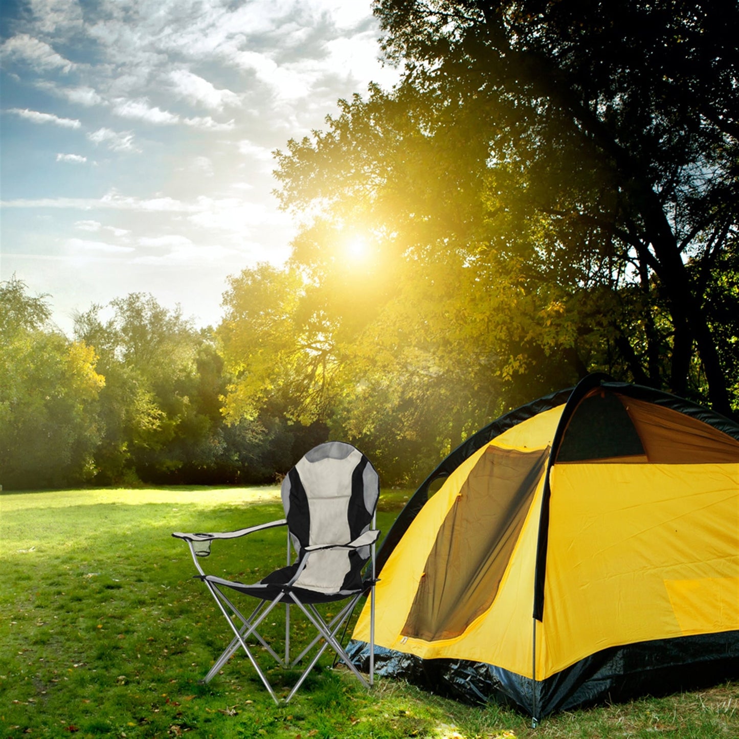 Camping Chair. Grey Iron Frame. Off-white