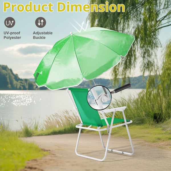 Folding Beach Chair With Umbrella For Adults. Lightweight Porable Camping Chair With 265lbs Capacity For Travel Picnic Concert & Outdoor Activities. Green