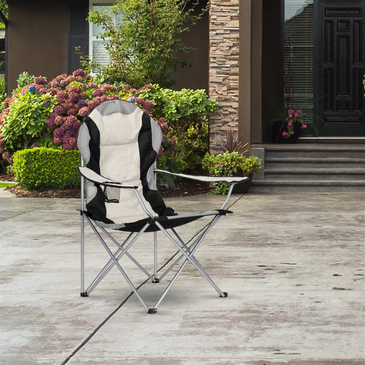 Camping Chair. Grey Iron Frame. Off-white