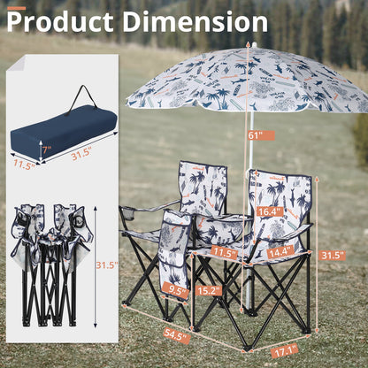 59x19.6x31in. Coconut Tree Pattern. Fishing Chair With Parasol. Camping Chairs