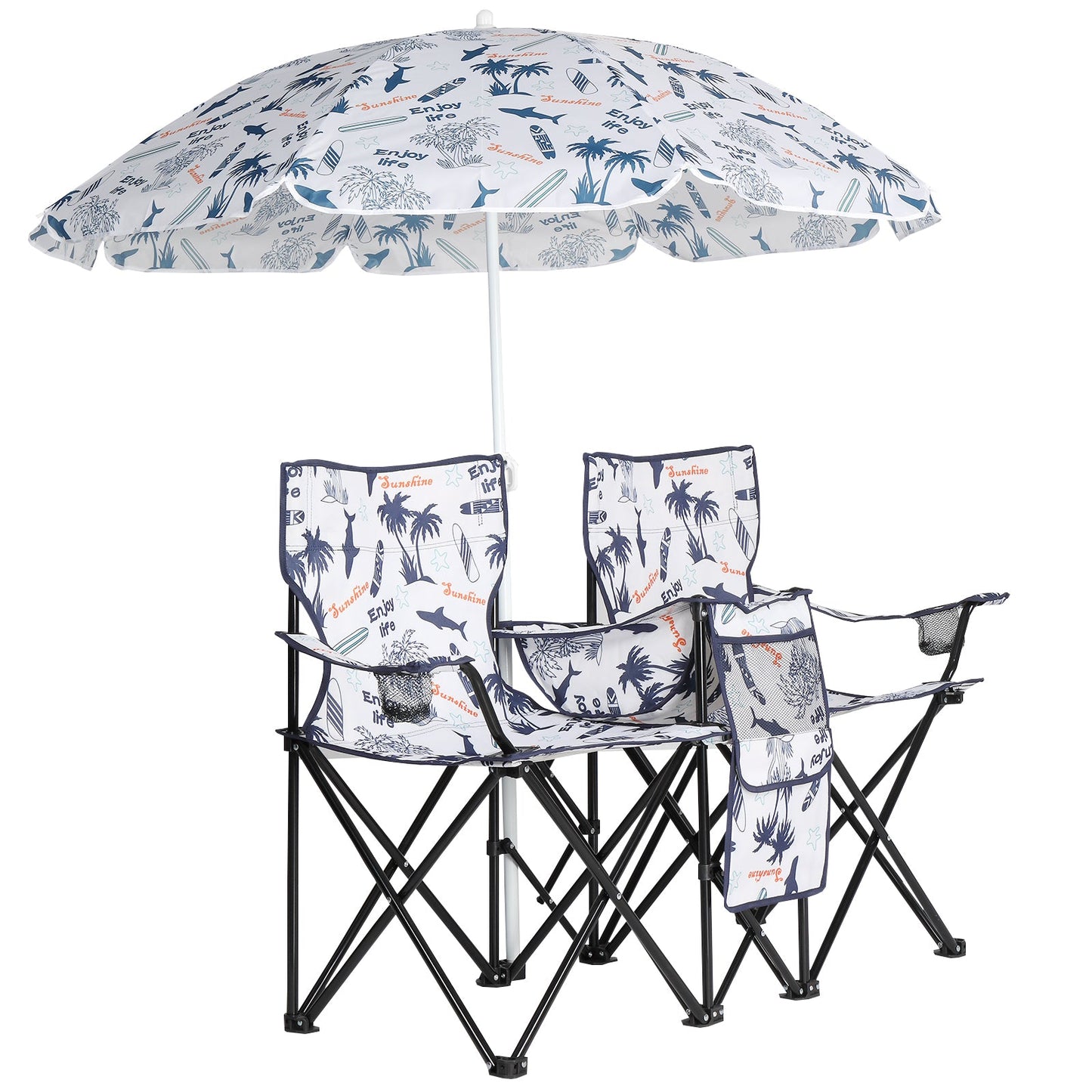 59x19.6x31in. Coconut Tree Pattern. Fishing Chair With Parasol. Camping Chairs