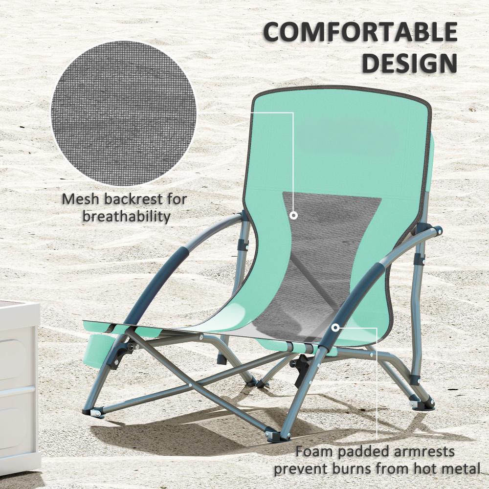 Set Of 2 Folding Beach Chairs With Mesh Back. Carry Bag And Cup Holder For Outdoor Camping Lawn Sports Picnic Turquoise