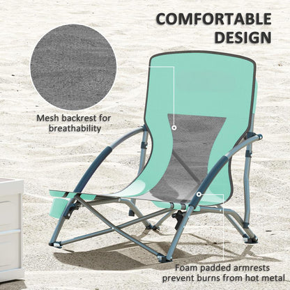 Set Of 2 Folding Beach Chairs With Mesh Back. Carry Bag And Cup Holder For Outdoor Camping Lawn Sports Picnic Turquoise