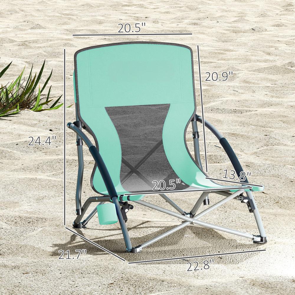 Set Of 2 Folding Beach Chairs With Mesh Back. Carry Bag And Cup Holder For Outdoor Camping Lawn Sports Picnic Turquoise