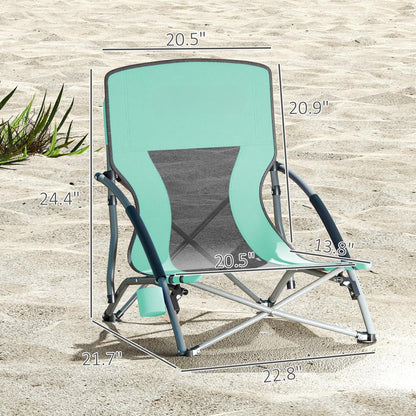 Set Of 2 Folding Beach Chairs With Mesh Back. Carry Bag And Cup Holder For Outdoor Camping Lawn Sports Picnic Turquoise