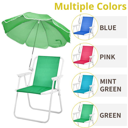 Folding Beach Chair With Umbrella For Adults. Lightweight Porable Camping Chair With 265lbs Capacity For Travel Picnic Concert & Outdoor Activities. Green